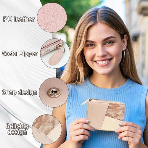 Small Wallet for Women, PU Leather Bi-fold Women’s Wallet Trendy Vintage Splicing Ladies Purse with Zipper Coin Pocket(Pink)3