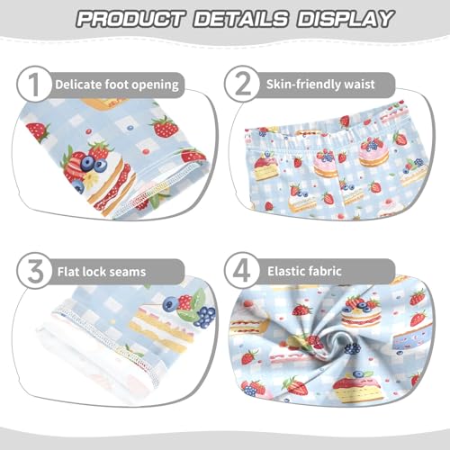 senya Girls Printed Leggings Yoga Pants Checkered Blue Berries Cakes Pattern for Kids in 4t to 10 Years, 4T3