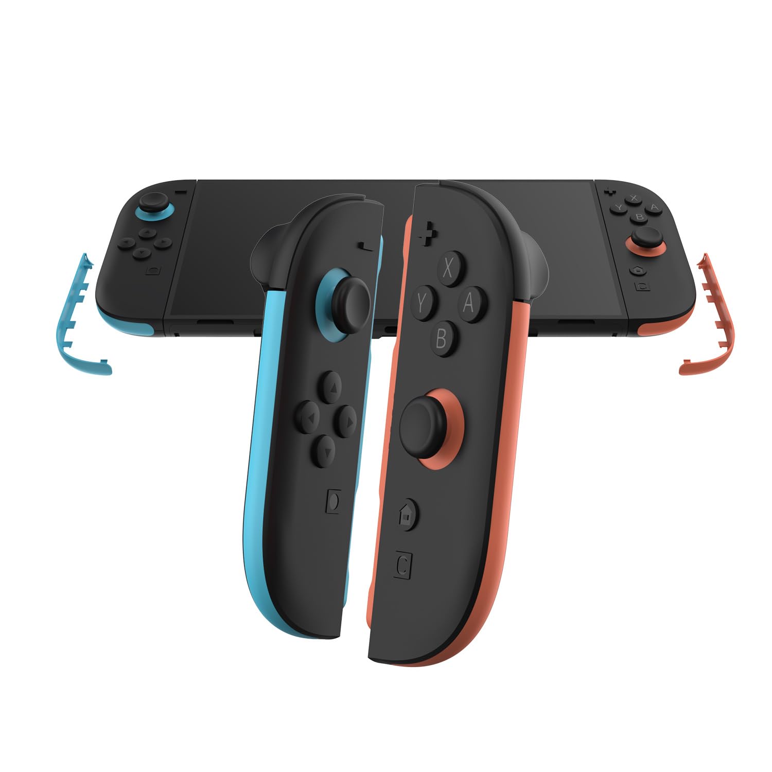 Tira Decorativa para Mandos Switch 2, Tiras Decorativas para Mandos Izquierdo y Derecho, Kit de Recambio para Juegos Accesorios (Izquierda azul + Derecha naranja)