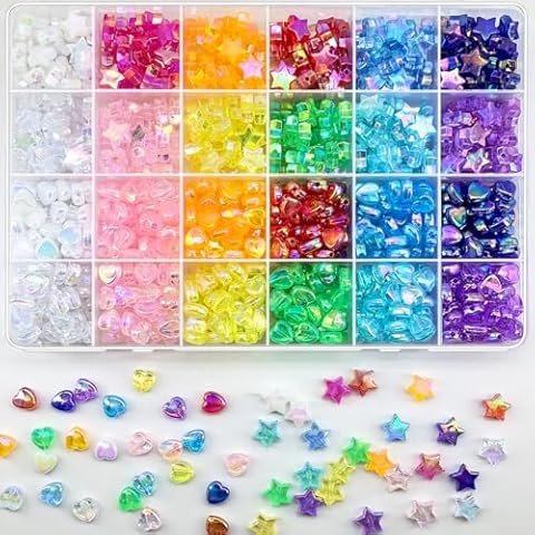 840 PCS Acrylic Beads Heart Star Shape Beads for Jewelry Making, Clear Acrylic AB Colors Bead Assortments Colorful Charming Beads Loose Beads Spacer for DIY Necklace Bracelet Jewelry Craft Making Cover
