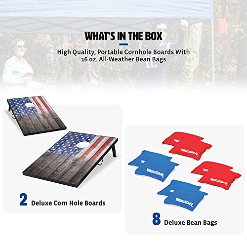 Wild Sports 2’x3’ Cornhole Outdoor Game Set, USA Flag MDF Wood with all-weather bean bags included – perfect for Backyard, Beach, Park, and Tailgates by Wild Sports - Image 2