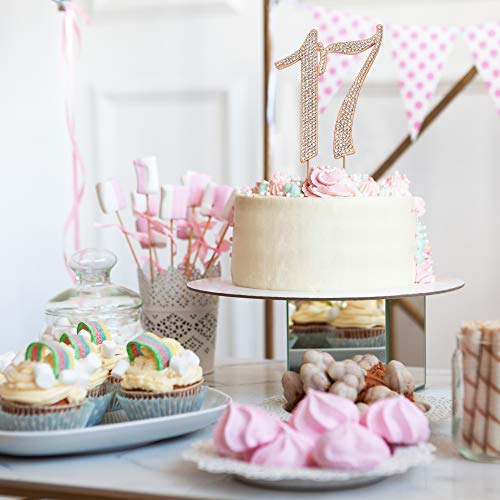 17 Cake Topper - Premium Rose Gold Metal - 17Th Birthday Party Sparkly Rhinestone Decoration Makes A Great Centerpiece - Now Protected In A Box #TOP2