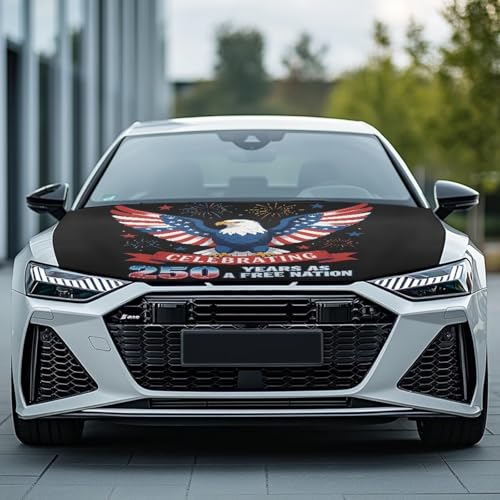 Image of Eagle USA Flag Car Hood Cover 250 Years Celebrating Car Hood Cover Banner for Women Men Removable Comfortable Car Bonnet Banner Auto Accessories Festival Decorations for Cars Sedans