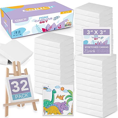 ESRICH Mini Canvases for Painting, Canvas in Bulk 32Pack, 3x3In, 2/5In Profile Small Square Canvas, Blank Canvases are Great for School Projects and Kids Birthday Parties, Home Decor Project. by ESRICH - Used condition - US$19.89