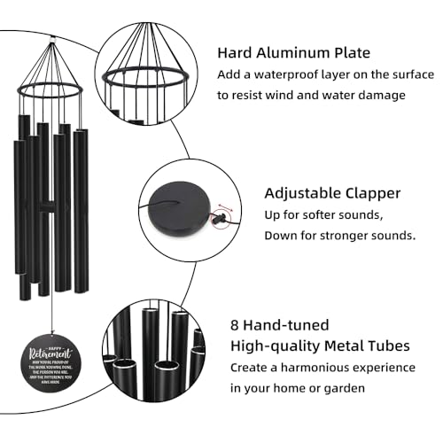 Image of Personalized Retirement Wind Chimes for Outside, 36 inch Happy Retirement Gift for Women, Men, Coworker, Colleague, Boss, Teacher, Nurse, Friend, Going Away Garden Patio Decor