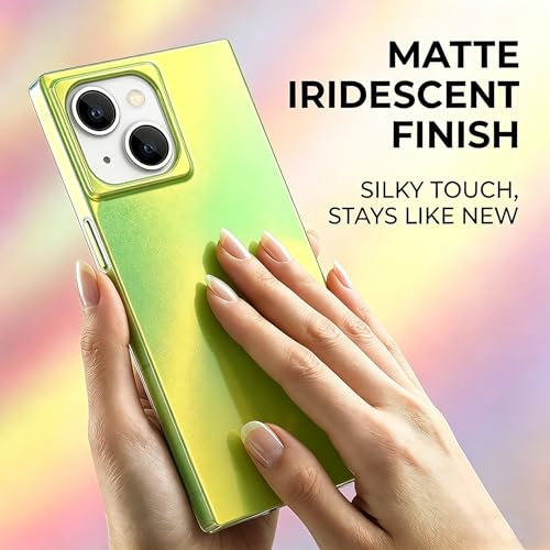 Coque iPhone 15 rose irisé mat laser fluorescent fine et rectangulaire