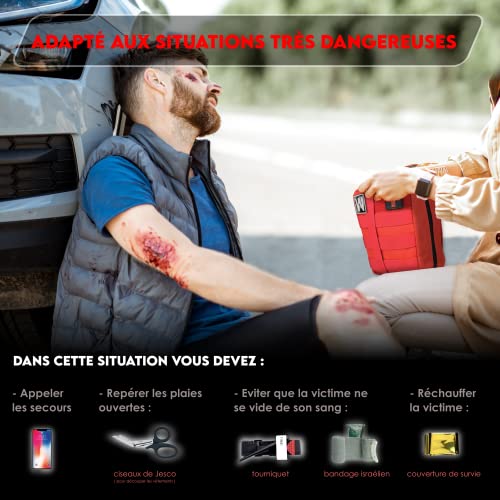 WONCROW ® Botiquin de Primeros Auxilios Completo - Accesorios de Camping Viaje Coche Moto - Kit Supervivencia con Tiritas Gasas Estériles Tijeras Enfermeria Sutura y Herramientas Militar Viajes Camper - imagen 6