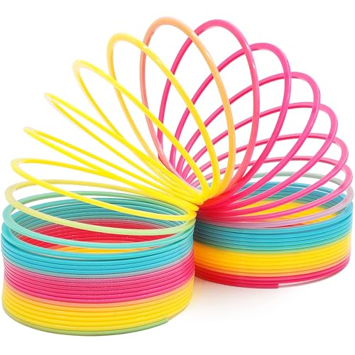 Image of The Dreidel Company Jumbo Rainbow Plastic Coil Spring 4-Pack, Party Favor for Kids, Individually Wrapped, 6 inch Inch (150mm) Spring