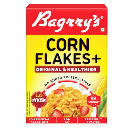 Image of Bagrry's Corn Flakes Plus 250gm Box |Original and Healthier| Low Fat & Cholesterol| High Fibre| All Natural CornFlakes| Breakfast Cereal
