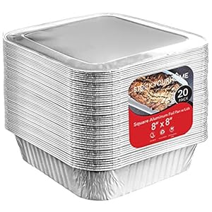 8×8 Foil Pans with Lids (20 Pack) 8 Inch Square Aluminum Pans with Covers – Foil Pans and Foil Lids – Disposable Food Containers Great for Baking Cake, Cooking, Heating, Storing, Prepping Food