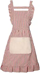 Avental vintage com babados com bolsos - Avental de cozinha de linho de algodão para cozinhar/assar/café