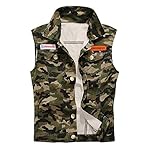 Knopfverschluss Guiran Herren Slim Fit Ärmellos Denim Jeans Jacke Camouflage Biker Jeansweste Armee-Grün 2XL