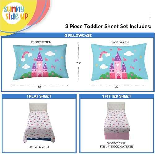 Image of Sunny Side Up Magic Castle Toddler Sheet Set - 3 Piece Toddler Bedding Set Includes Pillow Cover - Super Soft Floral Butterfly Microfiber Sheets