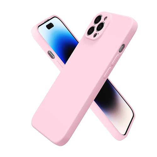oakxco for iPhone 14 Pro Case Silicone, Ultra Slim Thin Phone Case for Women Girls, Plain Solid Color Minimalist Aesthetic Cute Girly Design, Soft Rubber Gel TPU with Camera Cover, Light Pink