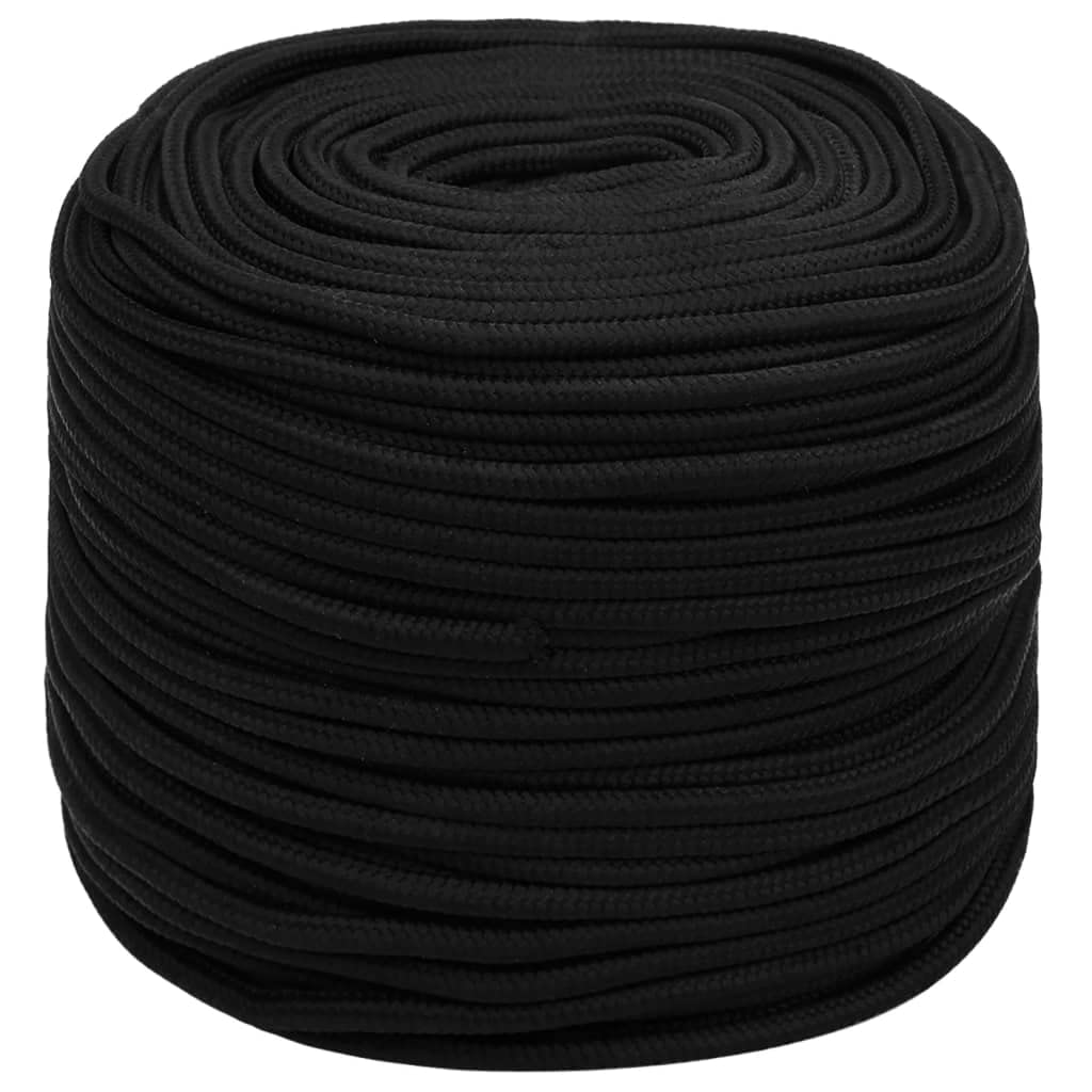 Vidaxl (Black, 10 Mm/ 100 M) Braided Boat Rope Polyester Sturdy Yacht Cable Black/White Multi Sizes
