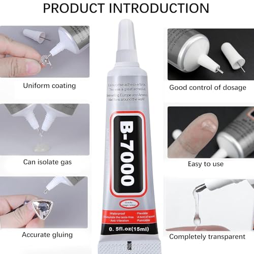 KARELLS 5PCS B7000 Fabric Glue, Clear, 15ML, Super Strong and Waterproof, Multi-Purpose Glues for Beads, Fabric, Metal, Nail Art, Wood, Glass