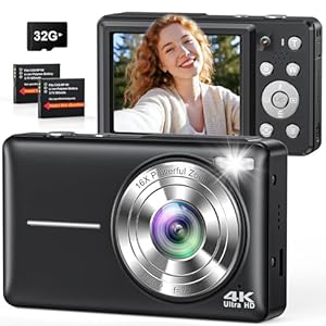 Digitalkamera 4K 64MP Fotokamera Fotoapparat Doppelkamera mit Autofokus, Blitz, 16X Zoom, Anti-Shake, 32-GB-Karte, kompakte Vlogging Kamera für Kinder Jugendliche‌ Erwachsene Anfänger Schwarz