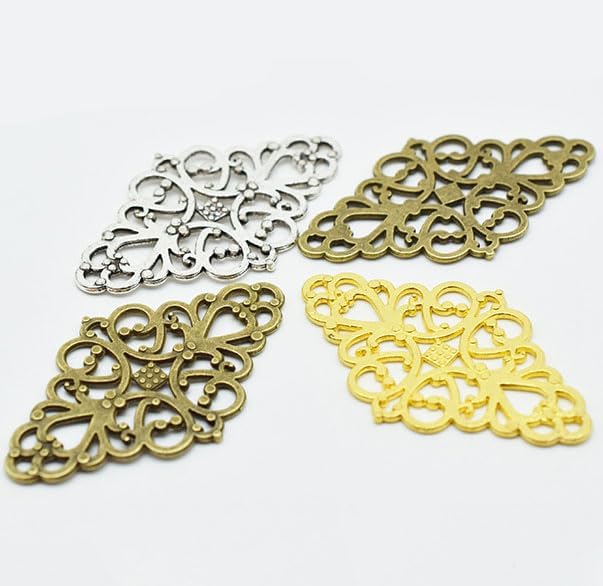AKOAK 40 Pcs/Pack Antique Silver Hollow Filigree Flower Charms Jewelry Connectors Vintage Metal Zinc Alloy Trendy Filigree Charms for DIY Jewelry Making - Image 6