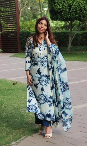 Image of GoSriKi Women's Viscose Printed Straight Kurta with Narrow Pant and Dupatta | Kurta Set for Women Suit Set for Women | Indian Ethnic Wear Designer Collection