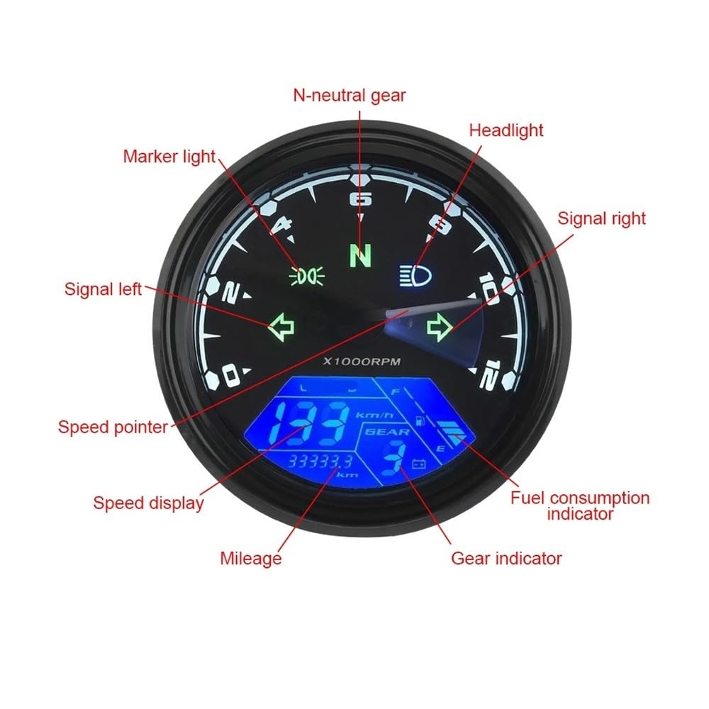 Contachilometri Indicatore Digitale Multifunzione A LED Universale Contagiri Contatore Carburante Quadrante Per Visione Notturna Contachilometri Pannello Per Moto Tachimetro