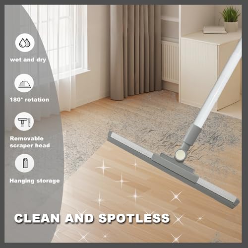 Image of Squeegee Broom for Floor Shower Squeegee with Long Handle Rubber Wiper for Bathroom Tile Shower Glass Car Window Deck Patio Cleaning