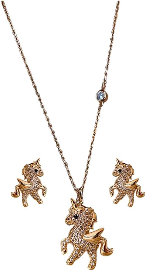 78 |PACKOVE 1 Juego conjunto de joyas de collares pendientes joyería de las mujeres collar de unicornio joyas de unicornio chica aretes Decorar colocar Perder colgante Cobre (collar)