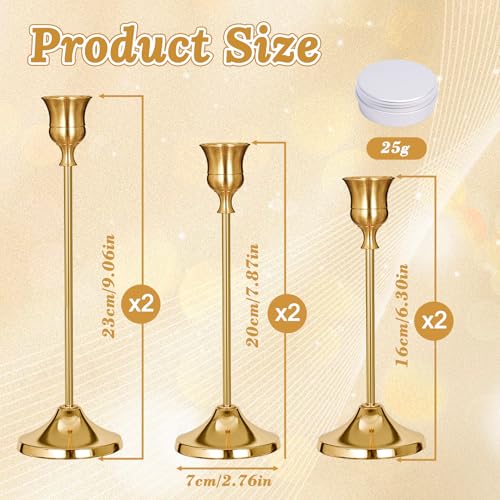 Romcanmy Candlestick Holders, 6 PCS Brass Gold Metal Taper Candle Holder with Adhesive Wax fits 3/4 Inch Long Candles, Vintage Modern Candle Holders for Table Mantel Wedding Housewarming Gift by Romcanmy - Image 3