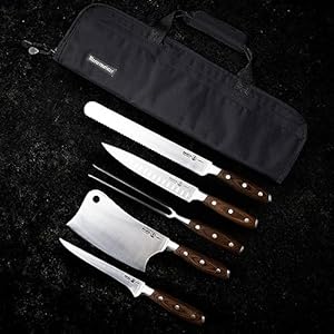 Messermeister Avanta 6-Piece Pro BBQ Set – German X50 Stainless Steel – Includes 5 BBQ Knife Essentials & Preservation 5 Pocket Black Knife Bag