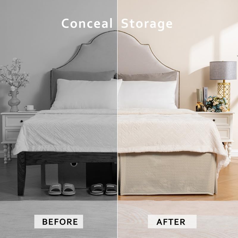 Miyepleatedwaffleweavebedskirttailoreddustruffle14inchdropeasyfitmachinewashablecreamqueen14drop  Urban Country Home Decor Miye pleated waffle weave bed skirt tailored dust ruffle 14 inch drop easy fit machine washable cream queen 14 drop  urban country home decor