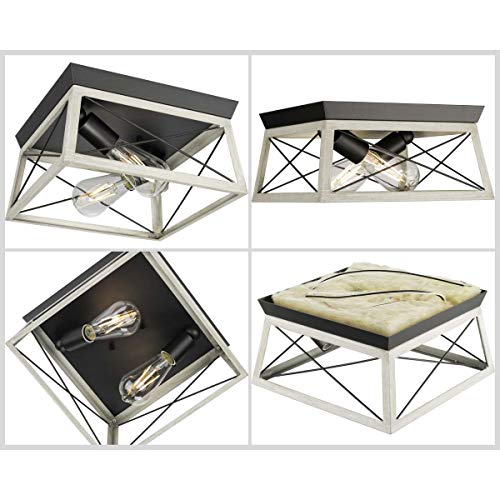 Briarwood Collection Whitewashed Two-Light Farmhouse Flush Mount Ceiling Light #TOP6