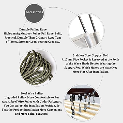 WIGING Rétractable Vague Voile D'ombrage, PEHD Protection Solaire Pergola Remplacement Couverture D'ombre Avec Kit De Montage Pour L'extérieur Solarium Patio Terrasse Jardin