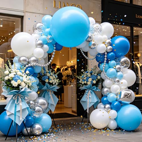 Image of 5Pcs Light Blue Balloons 36 Inch, Round Large Latex Party Balloons for Birthday Wedding Decorations