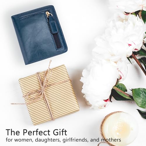 Image of Gostwo Small Wallet for Women, Slim Bifold Credit Card Holder, Compact RFID Blocking Cash Wallet, Billfolds Thin Leather Zipper Pocket, Mini Wallet Gift for Ladies Teen Girls Travel with ID Window