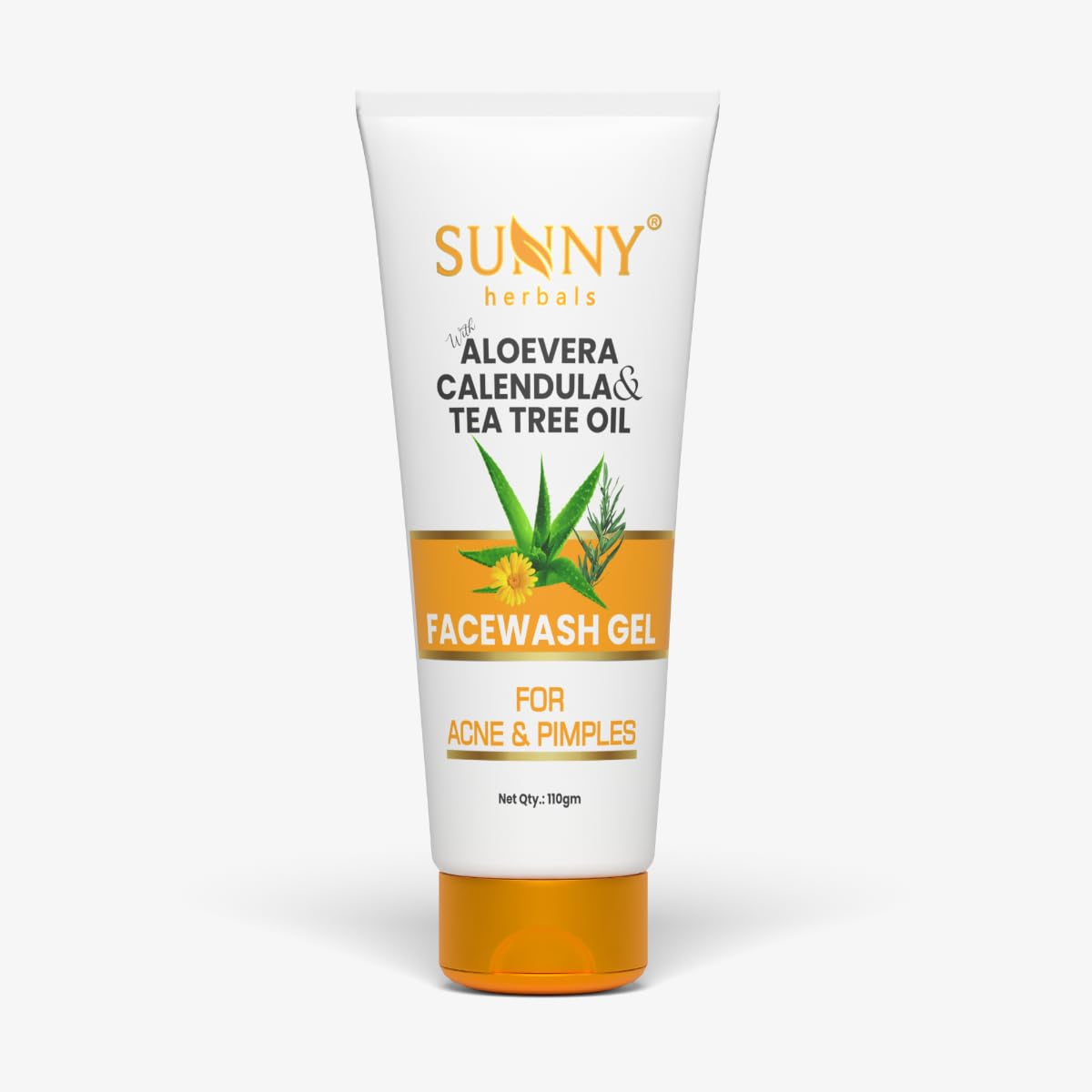 Sunny Herbals Face Wash Gel With Aloevera, Calendula & Tea Tree Oil | Aloevera & Calendula Removes Damaged Skin Cells | Tea Tree Treats Acne & Pimples | 110 gm