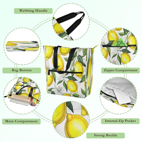Bright Yellow Lemons Book Tote Bag,Large Capacity Handbag with Zipper Perfect for School,Travel,Shopping3