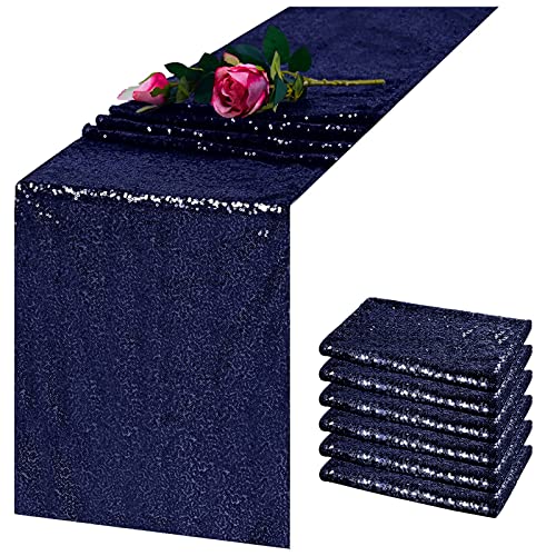 TCBESTO Sequin Table Runner, Navy Blue, 12 x 108 Inch, 6 Pack