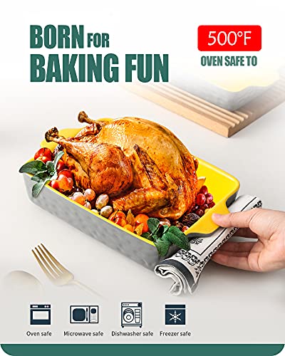 Ceramic Baking Dishes For Oven, Lareina Porcelain Bakeware Set, Rectangular Baking Pans Set, Casserole Dish For Cooking, Microwave And Dishwasher Safe, 9 X 13 Inches, 3-Piece (Yellow) #TOP2