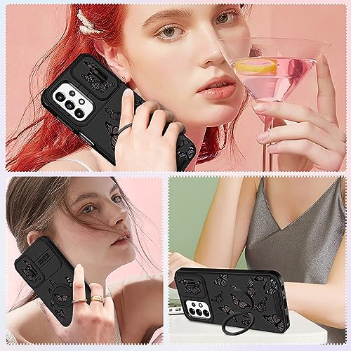 Funermei (2 em 1 para Samsung Galaxy A23 5G capa feminina borboleta linda meninas capa de telefone feminino bonito design exclusivo borboletas pretas com capa de câmera e suporte de anel para Galaxy