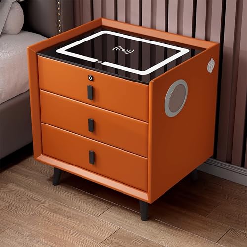 HJYBFA Mesita de Noche 2 Puertos USB y 1 Puerto Tipo C, Carga inalámbrica por Cable, luz LED Tricolor para Dormitorio (Naranja 2)