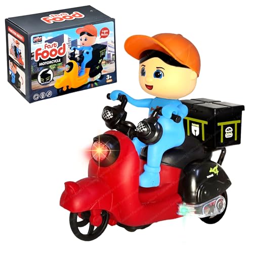 Image of FunBlast Bump and Go Tricycle Toys for Kids, Food Delivery Motor Cycle Toys for Kids, Toy Vehicles for Kid with Light and Sound for 3+ Year Old Kid (Multicolor)