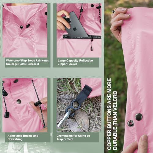 Andake Regenjacke Regenponcho Regencape Regenmantel Wasserdicht Unisex mit Kapuze 3 in 1 Multifunktional Atmungsaktiv für im Freien Camping Wandern Angeln Kirschblüte