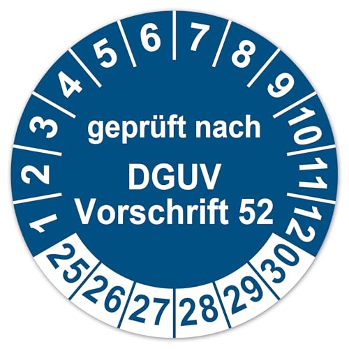 LabelTec Prüfplaketten geprüft nach DGUV Vorschrift 52 ⌀30mm Prüfaufkleber 2025-2030 Aufkleber Prüfetiketten Vinyl Plaketten Folie selbstklebend wasserfest LTA010 (50, Blau)