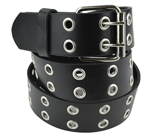 Belle Donne - Women's Double Grommet Leather Jeans Belt, Black , Size M(33"-36") - Thumbnail 6