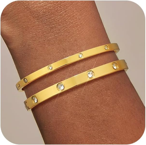 Howoo Gold Bangle Bracelets for Women 14K Zirconia Tennis Gold Bracelet Stack Jewelry Set Gifts for Trendy