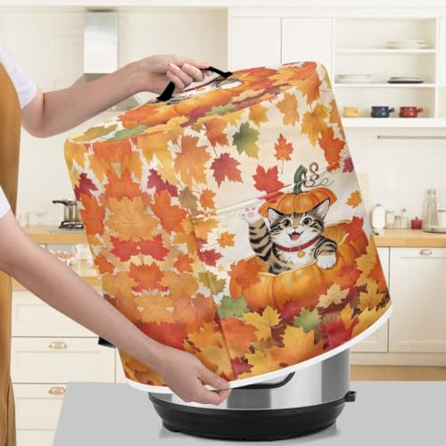Image of Pumpkin Cat Leaves Quick Cooker Cover Handy Kitchen Appliance Cover