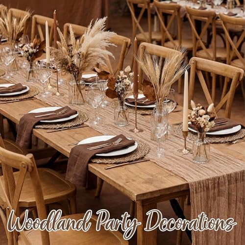 Windkream 6 Pcs Brown Cheesecloth Table Runner Boho Gauze Cheese Cloth Runner 118" Rustic Table Decor for Western Party Thanksgiving Fall Wedding Bridal Baby Shower Birthday Home Arbor Decor by Windkream - Used condition - Image 5