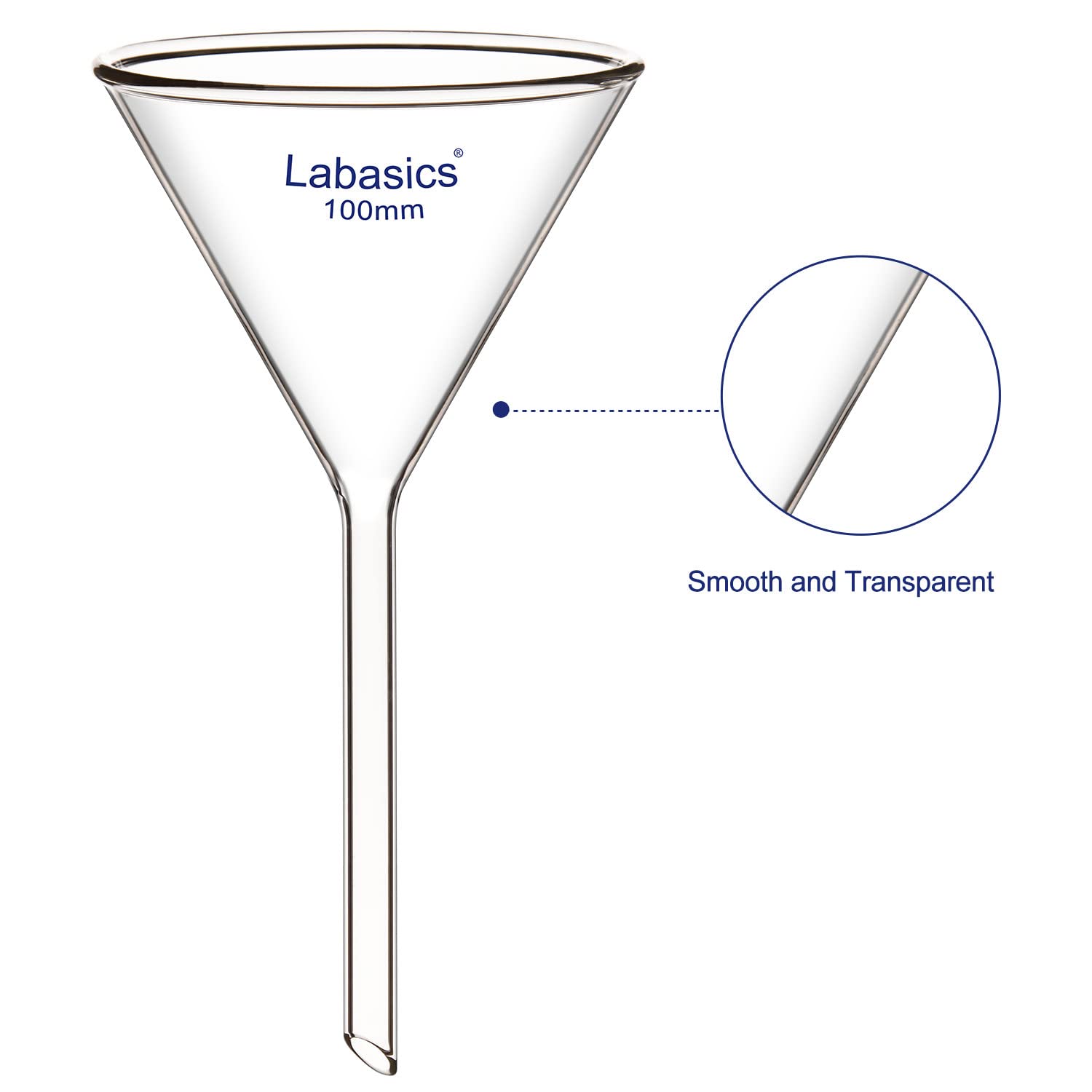 Labasics Borosilikatglas Trichter, 2er-Pack Schwere Glaswand Trichter Glass Funnel Kurzer Stiel 100 mm Durchmesser, 100 mm Stiellänge