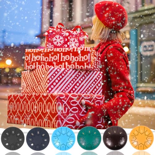 Rain Chime Drum - 8 Note 6 Inch Rain Drum for Outside Garden, with Bag, Music Book, Drumsticks, Mallet Holder and Finger Paddles, Steel Tongue Drum for Adult Gift (Bronze, 6 Inch)