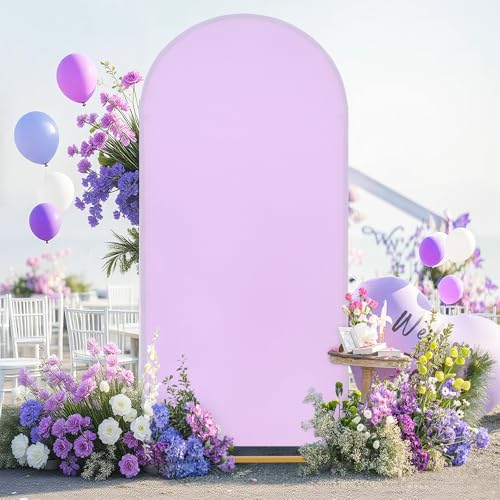 Image of Arch Backdrop Cover 6.6ft Double Color Spandex Wedding Arch Stand Covers for Birthday Party Baby Shower Gender Reveal Boy or Girl Decoration(Pink&Purple)
