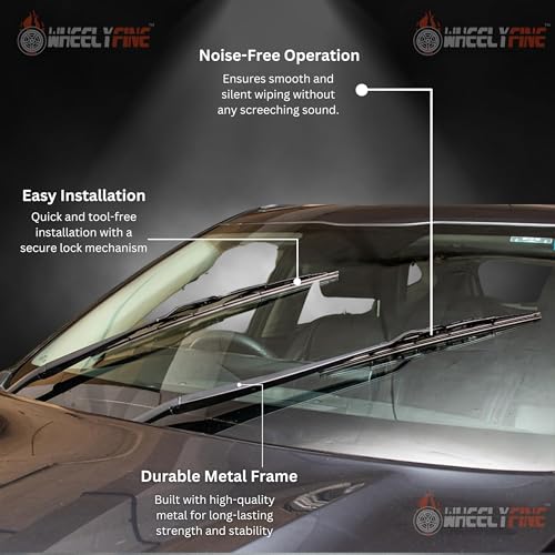 Image of Windshield Car Wiper Blades | Metal Frame Scratch-Proof Streak-Free Cleaning Durable Wiper Blade Refills for (Hyundai Creta Model (2015-2020) Dr 24 inch /Pa 16 inch)